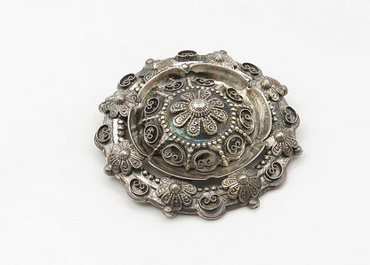 925 Sterling Silver  Vintage Heavy Pretzel Swirl Floral Brooch Pin  BP8377