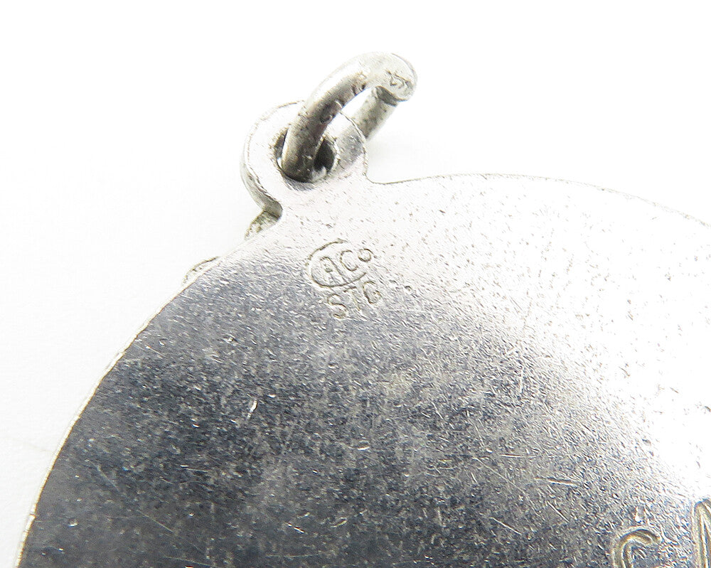 925 Sterling Silver  Vintage Shiny Woman In Dress Round Drop Pendant  PT8441