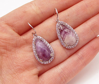 925 Sterling Silver  Blue Lace Agate & Cubic Zirconia Dangle Earrings  EG1460