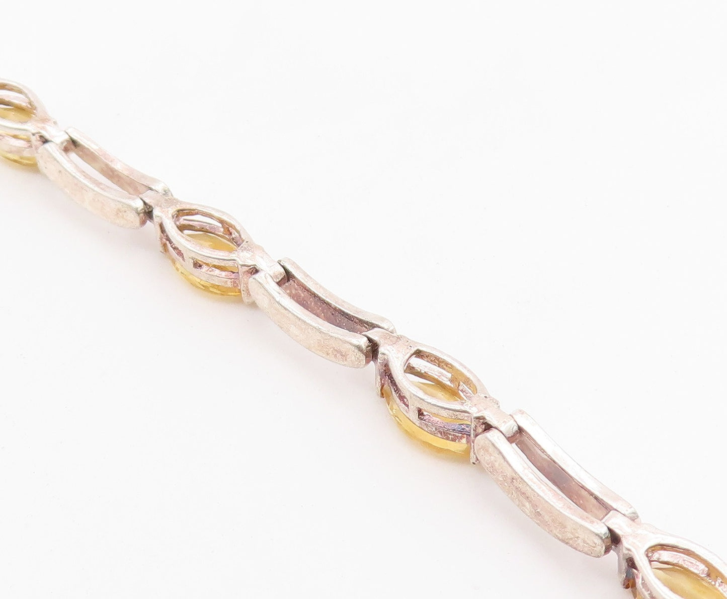 925 Sterling Silver Vintage Bracelet Modernist Marquise Cut Citrine Link BT12171