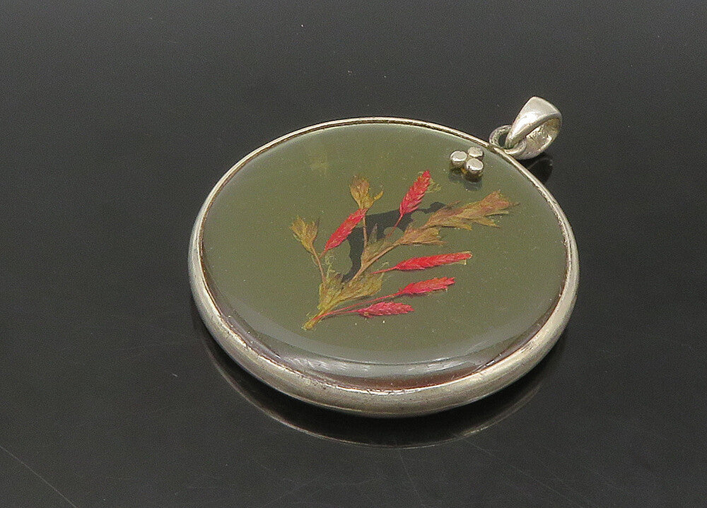 925 Sterling Silver Vintage Abalone Shell Double Sided Floral Pendant PT18133