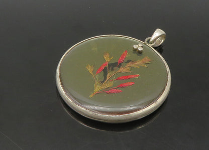 925 Sterling Silver Vintage Abalone Shell Double Sided Floral Pendant PT18133