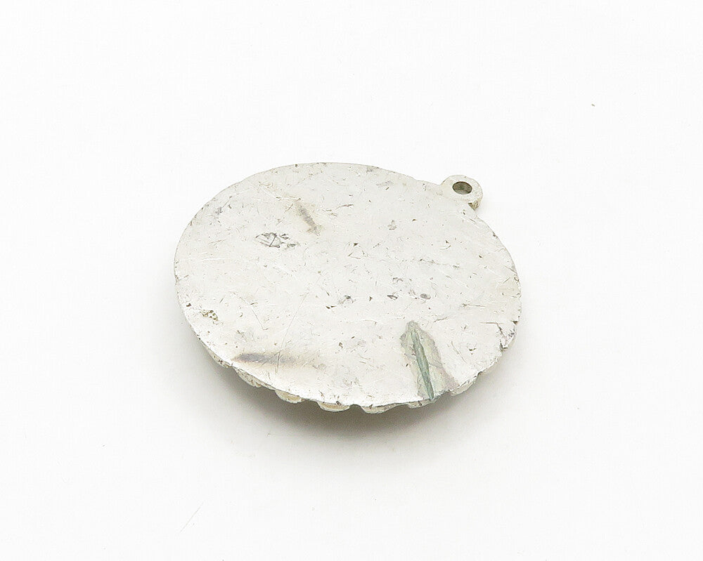 MIDDLE EAST 925 Silver  Vintage Heavy Winged Scarab Round Pendant  PT15171