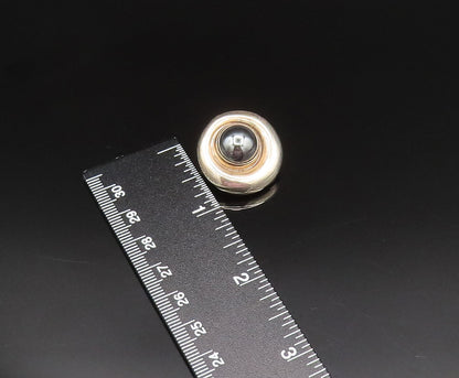 925 Silver  Vintage Cabochon Hematite Round Non Pierced Earrings  EG11921