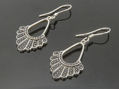 925 Sterling Silver  Vintage Shiny Two Tone Fan Design Drop Earrings  EG7300