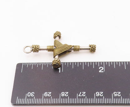 MEXICO 925 Sterling Silver  Vintage Two Tone Religious Cross Pendant  PT17933