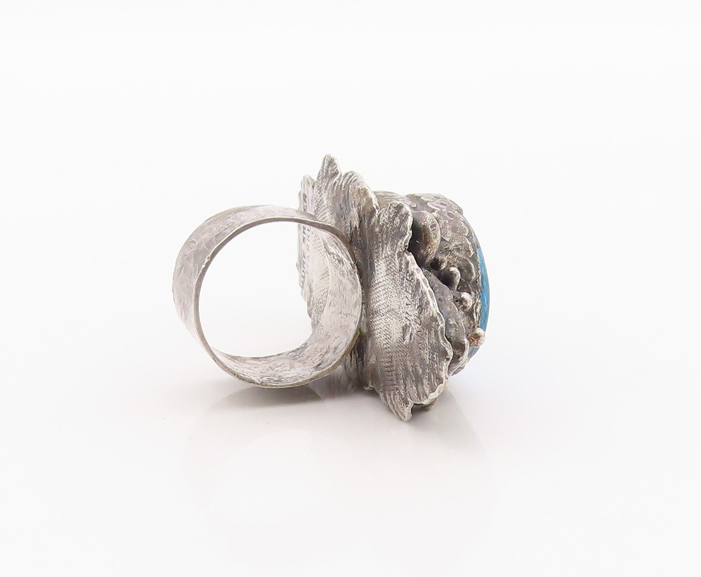 925 Sterling Silver Vintage Ring MARKUS Large Heavy Turquoise Band  Sz 8 RG36393