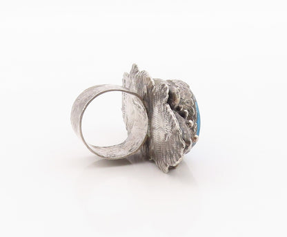 925 Sterling Silver Vintage Ring MARKUS Large Heavy Turquoise Band  Sz 8 RG36393
