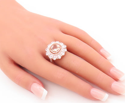 925 Sterling Silver Vintage Ring Rose Gold Plated Morganite & CZ  Sz 7.5 RG29732