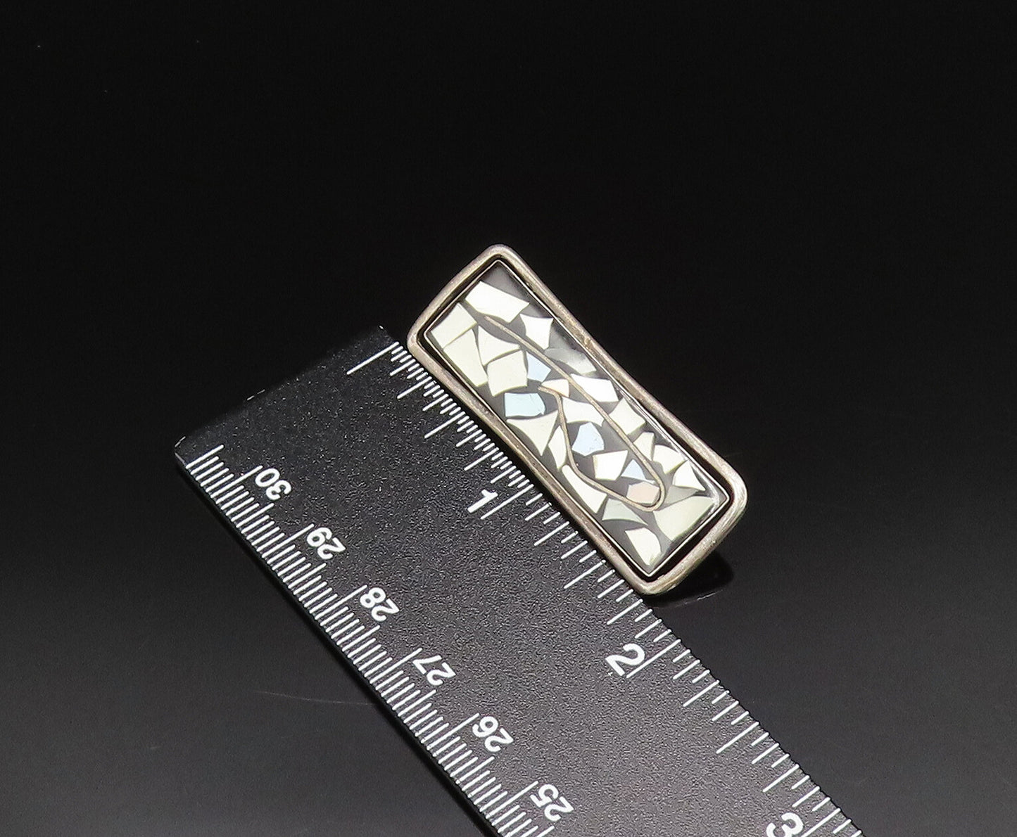 ISRAEL 925 Silver  Vintage Multi Mother Of Pearl & Onyx Brooch Pin  BP9808