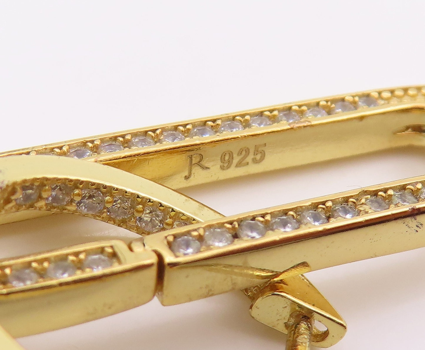 925 Sterling Silver Vintage Earrings Gold Plated CZ Paperclip Dangle  EG14237