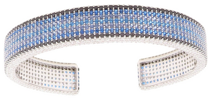 925 Sterling Silver Vintage Bracelet Designer Blue White CZ Spinel Cuff  BT11200