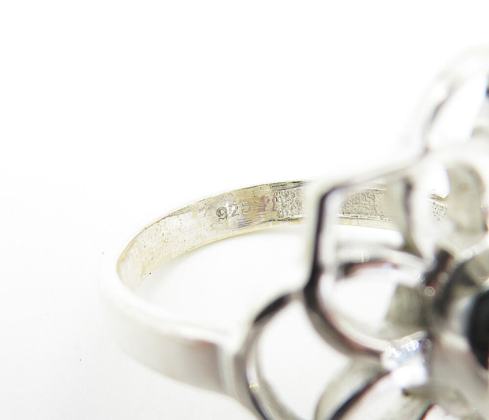 925 Sterling Silver Moonstone Open Floral Design Cocktail Ring Sz 7 RG8058