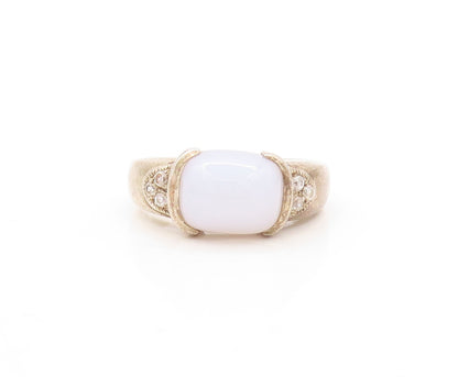 925 Sterling Silver Vintage Ring Minimalist Gemstone & CZ Inlay  Sz 7.5  RG31030