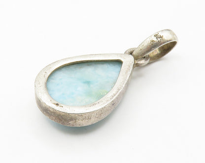 925 Sterling Silver  Vintage Cabochon Cut Larimar Tear Drop Pendant  PT11430