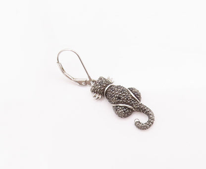 925 Sterling Silver Vintage Earrings Two Tone Diamonds Sitting Cats  EG12969