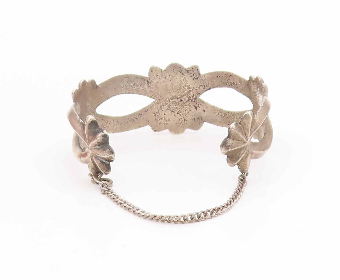 925 Sterling Silver Vintage Bracelet NAVAJO ZUNI Sandcast Floral Cuff  BT11619