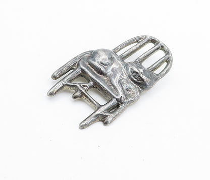 MEXICO 925 Sterling Silver  Vintage Oxidized Cat In Chair Brooch Pin  BP2642
