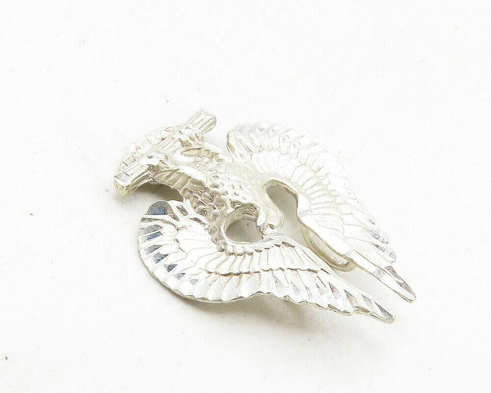 925 Sterling Silver  Vintage Diamond Cut Eagle Spread Wings Pendant  PT7275