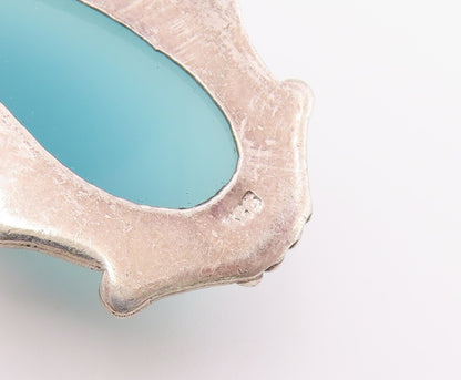 925 Sterling Silver Vintage Pendant Cabochon Chalcedony Teardrop Charm  PT26487