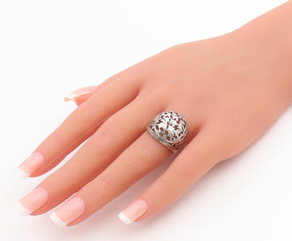 925 Sterling Silver Vintage Ring ISRAEL Floral Filigree Dome Band Sz 6.5 RG33821