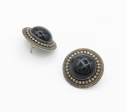 925 Sterling Silver  Vintage Cabochon Cut Black Onyx Drop Earrings  EG7497