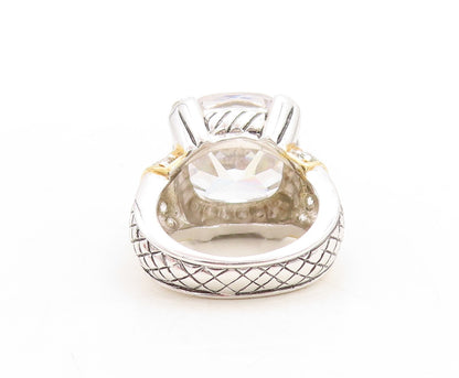 925 Sterling Silver Vintage Ring Solid Grooved Square CZ Inlay  Sz 6  RG31175