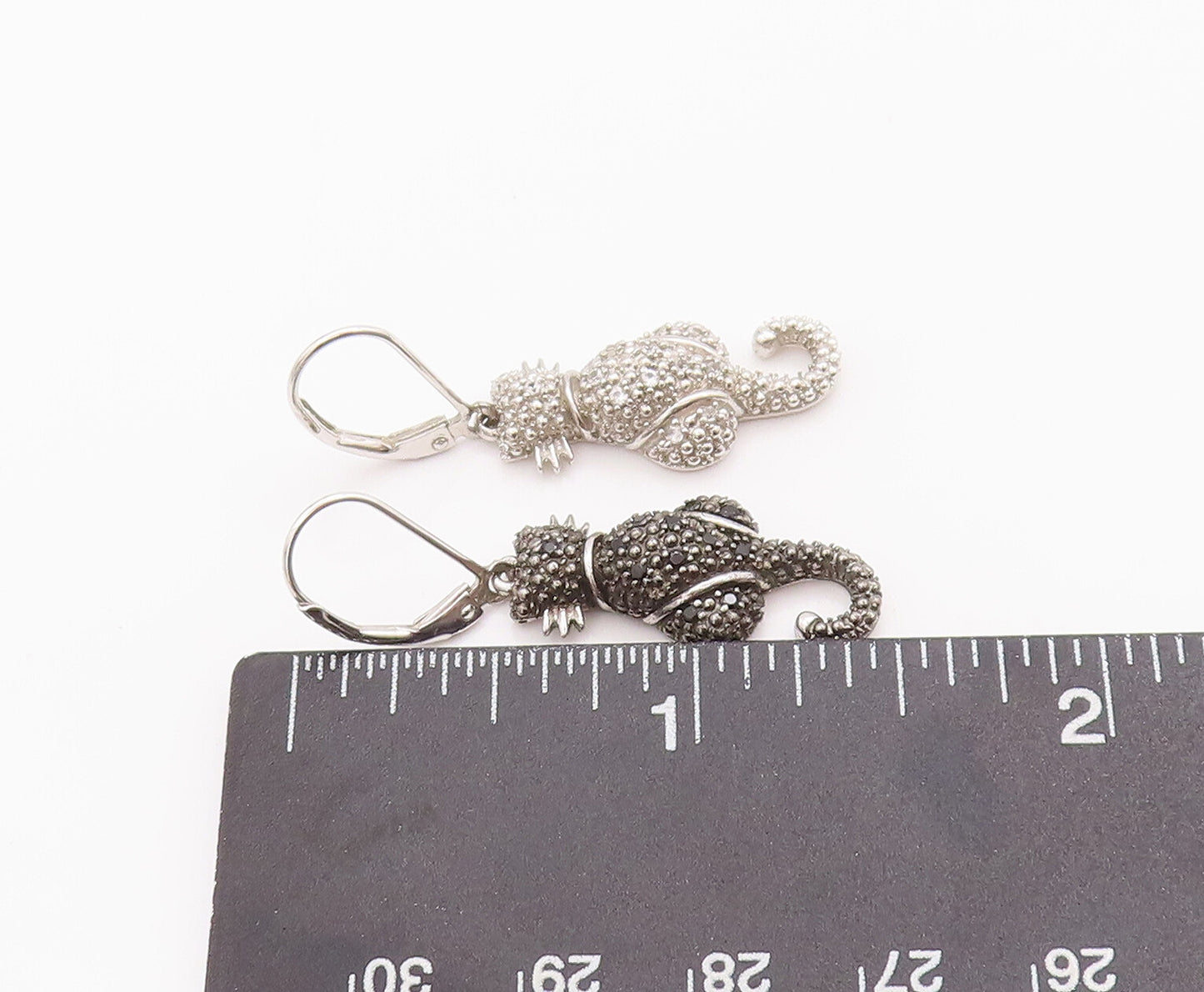 925 Sterling Silver Vintage Earrings Two Tone Diamonds Sitting Cats  EG12969