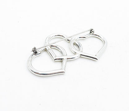 925 Sterling Silver  Polished Triple Open Love Hearts Brooch Pin  BP1917