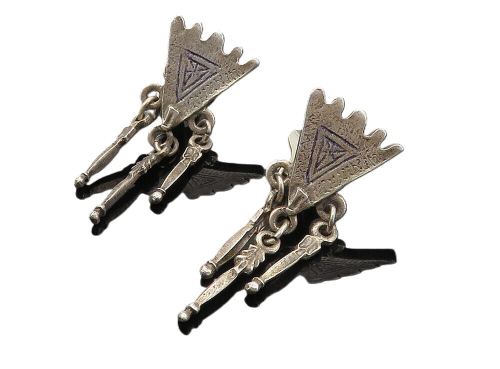 ALVA 925 Silver  Vintage Etched Detail Non Pierce Dangle Earrings  EG4514