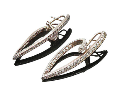 925 Sterling Silver  Vintage Cubic Zirconia Ribbon Swirl Drop Earrings  EG9971