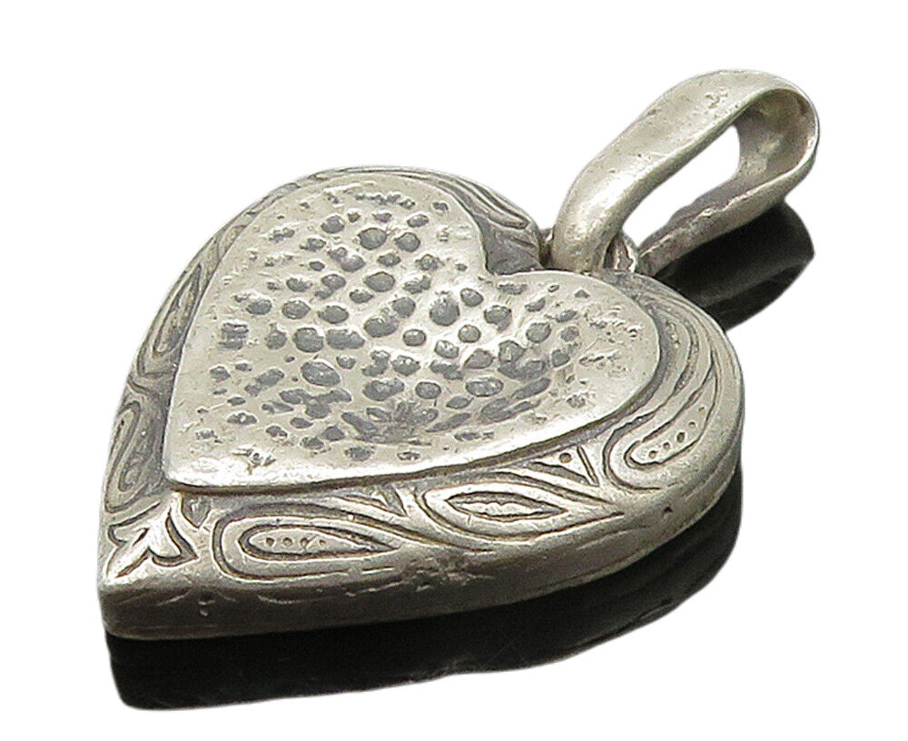 ISRAEL 925 Sterling Silver  Vintage Hammered Love Heart Drop Pendant  PT12567