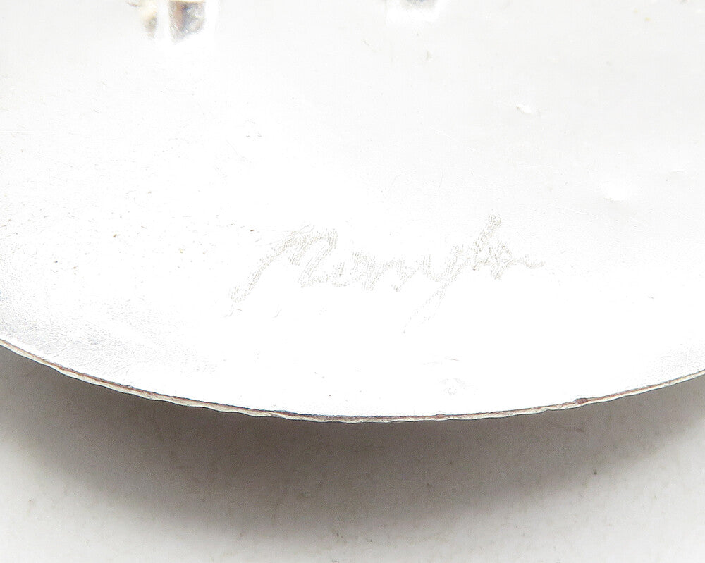925 Sterling Silver  Vintage Modernist Gemstone Etched Border Pendant  PT7429