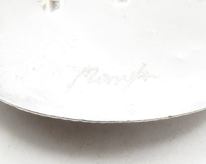 925 Sterling Silver  Vintage Modernist Gemstone Etched Border Pendant  PT7429