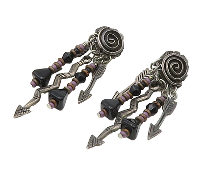 SOUTHWESTERN 925 Silver Vintage Onyx & Sugilite Non Pierce Earrings EG10681