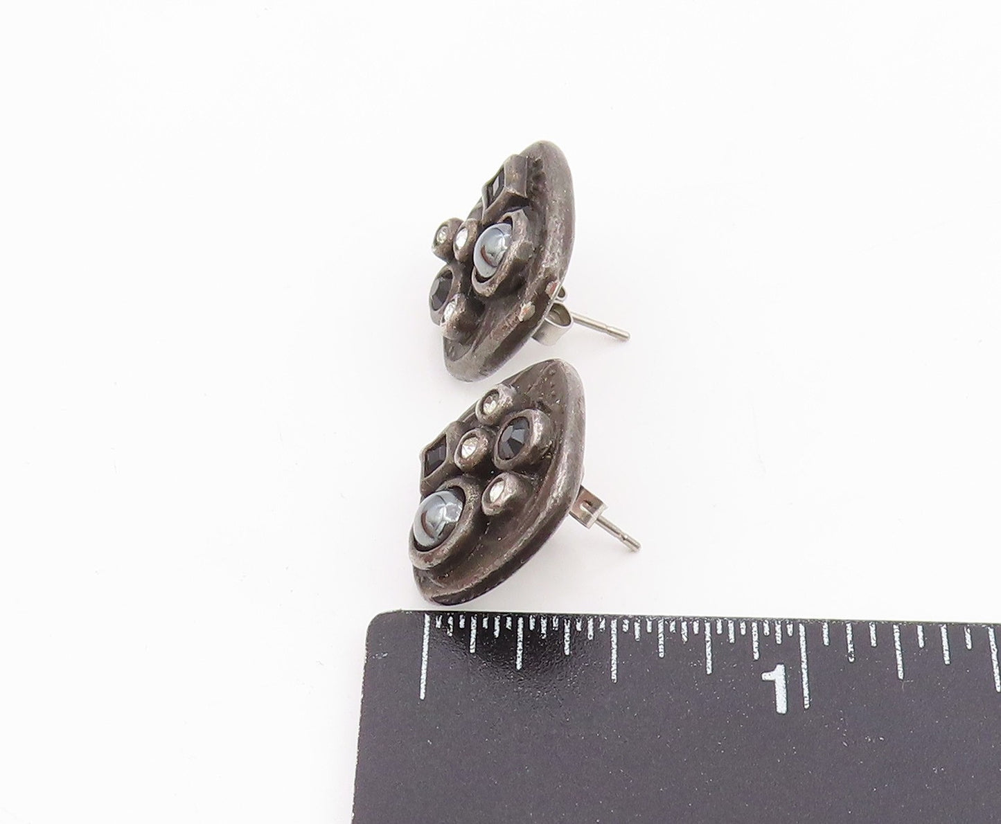 925 Sterling Silver Vintage Earrings Multi Gemstone Geometric Studs  EG14097