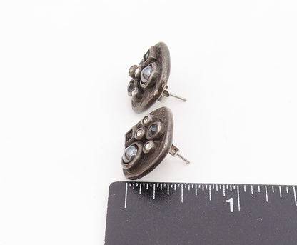 925 Sterling Silver Vintage Earrings Multi Gemstone Geometric Studs  EG14097