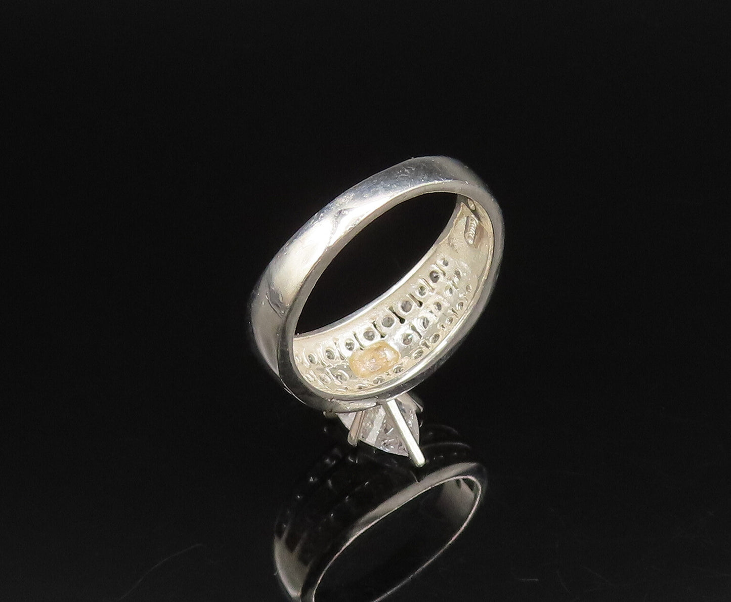 925 Silver  Vintage Marquise Cubic Zirconia Three Row Ring Sz 9.5  RG25954