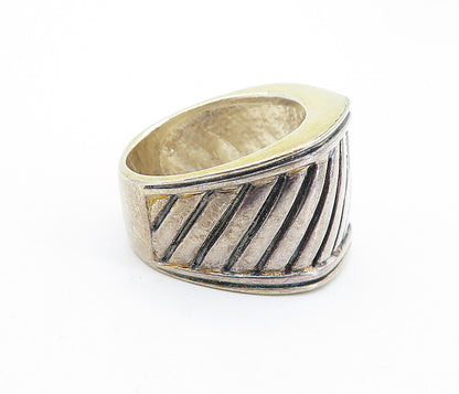 925 Sterling Silver  Vintage Two Tone Slanted Design Band Ring Sz 6.5  RG6821