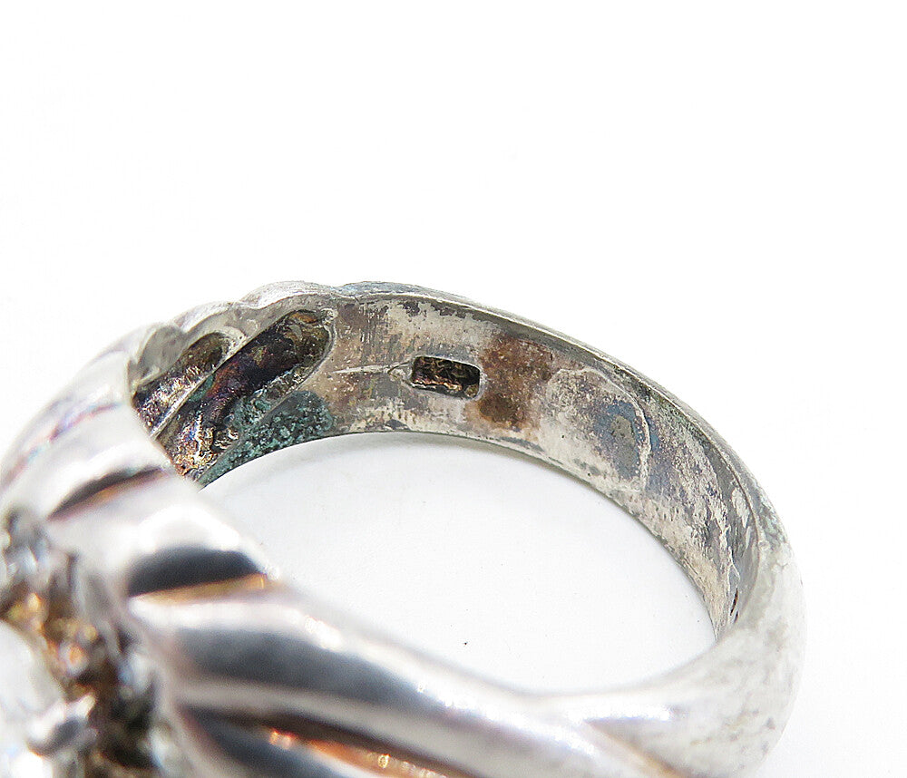 925 Sterling Silver  Vintage Topaz Floral Style Fluted Band Ring Sz 10  RG7202