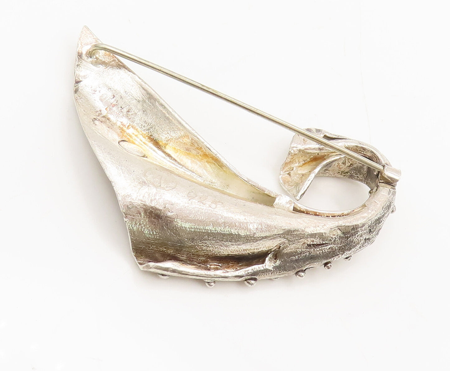 925 Silver  Vintage Designer Beaded Folded Citrine Cloth Brooch Pin  BP10346