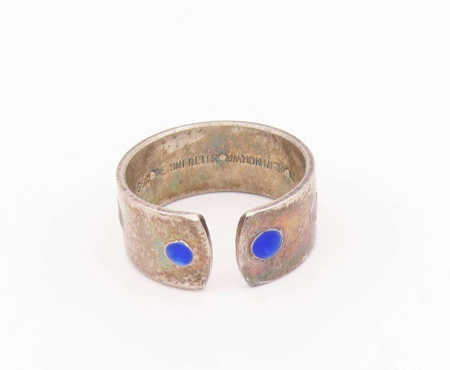 925 Sterling Silver Vintage Ring NORWAY Two Tone Enameled Circles  Sz 7  RG33069