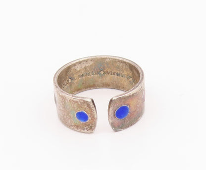 925 Sterling Silver Vintage Ring NORWAY Two Tone Enameled Circles  Sz 7  RG33069