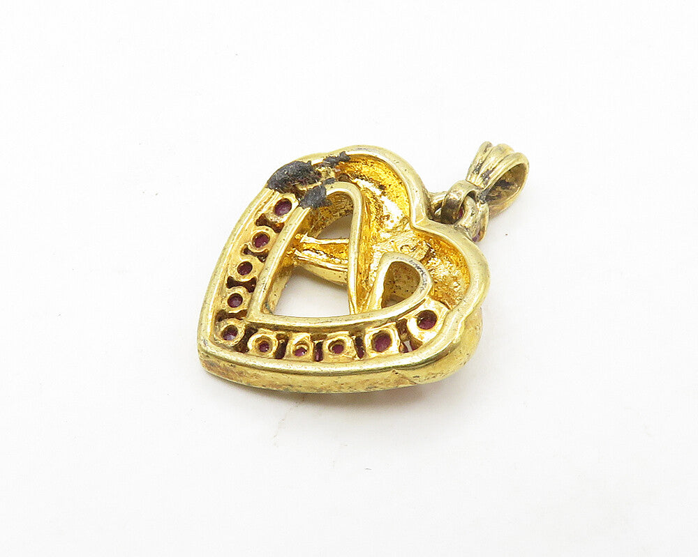 925 Sterling Silver  Vintage Ruby Gold Plated Love Heart Pendant  PT14042