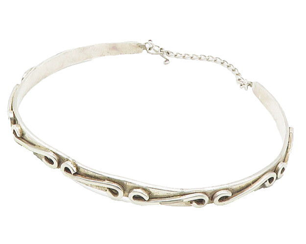 925 Sterling Silver  Vintage Shiny S Swirl Pattern Collar Necklace  NE2866