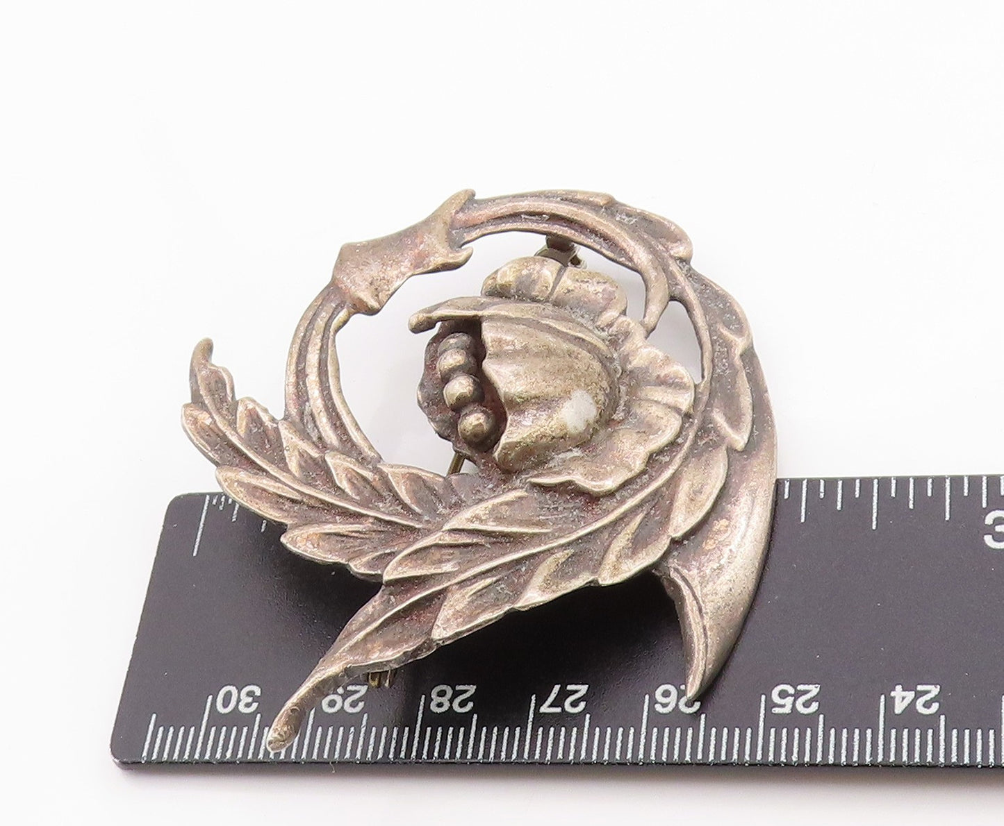 925 Sterling Silver Vintage Brooch Antique Botanical Floral Design  BP11790