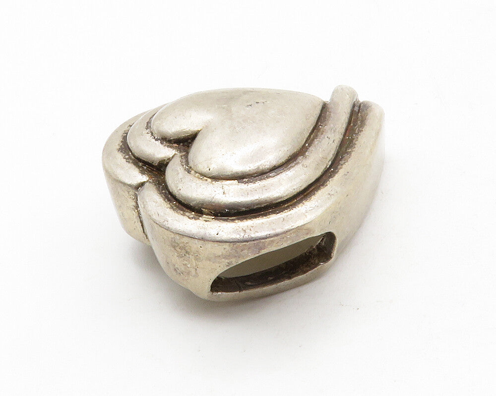 925 Sterling Silver  Vintage Dark Tone Love Heart Dome Slide Pendant  PT9759