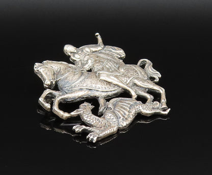 CINI 925 Silver  Vintage Antique Saint George & The Dragon Brooch Pin  BP9660