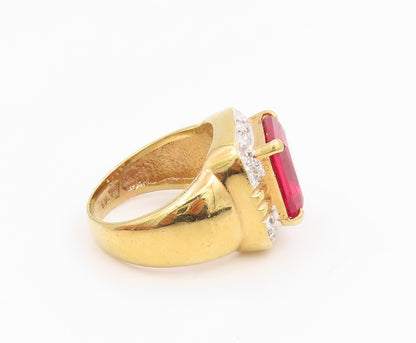 925 Sterling Silver Vintage Ring Gold Plated Ruby & Halo CZ Band  Sz 7  RG35384