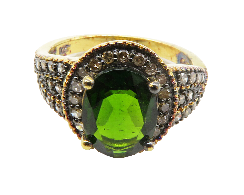 925 Sterling Silver  Vintage Genuine Diamonds & Peridot Band Ring Sz 6 RG12512